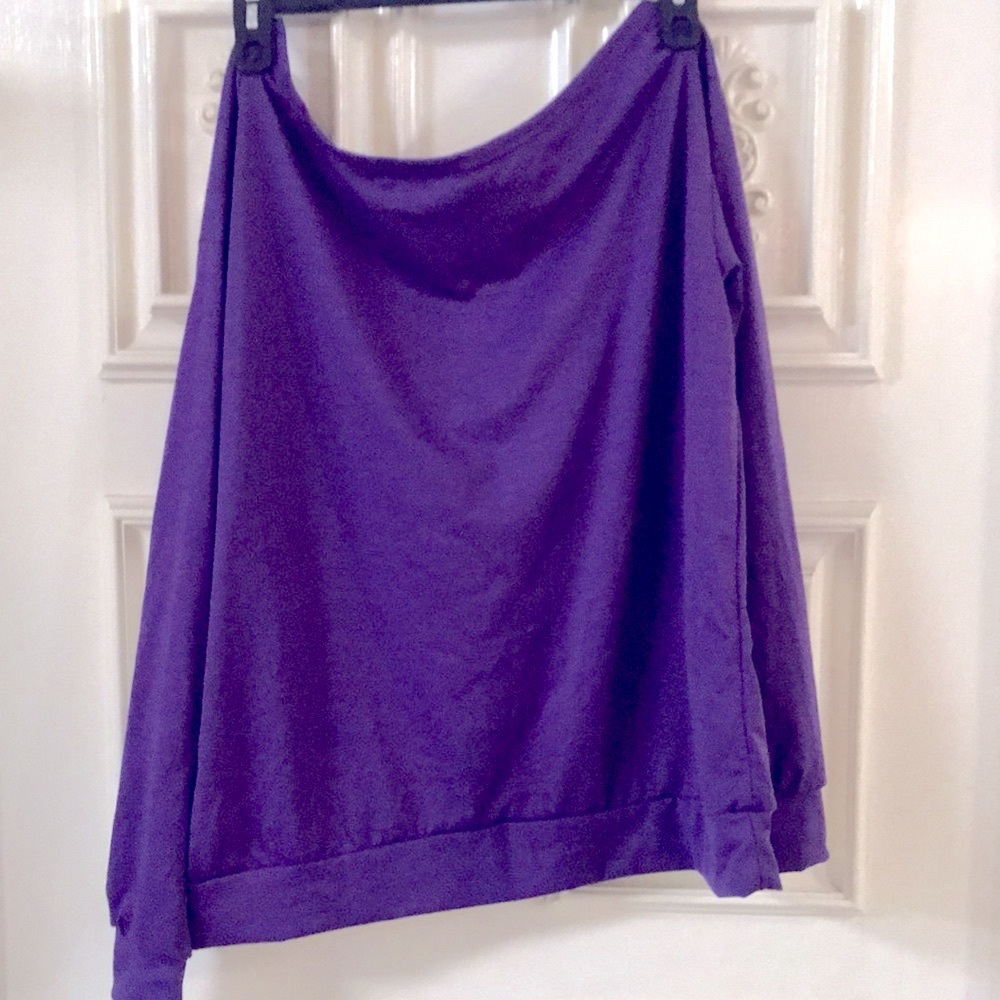 Women's Purple Top: Kissy Lips OFF-the-Shoulder Lightweight Long Sleeves Casual - Picture 4 of 15